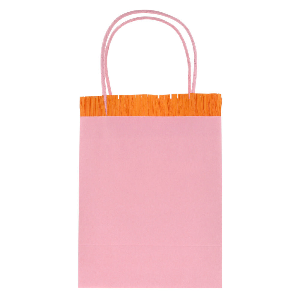 Meri Meri peach paper party bag with orange fringe
