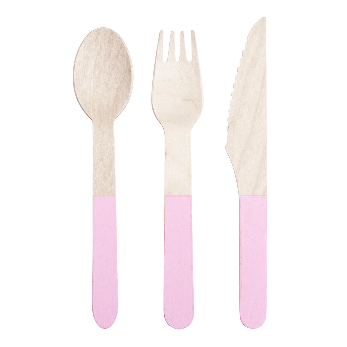 Meri Meri pale birch wood fork, knife and spoon with pink handles