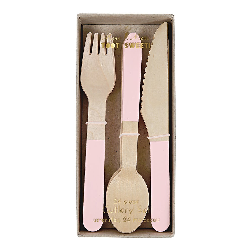 Meri Meri wooden cutlery set with pink handles, pack of 24
