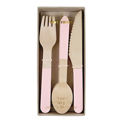 Meri Meri wooden cutlery set with pink handles, pack of 24