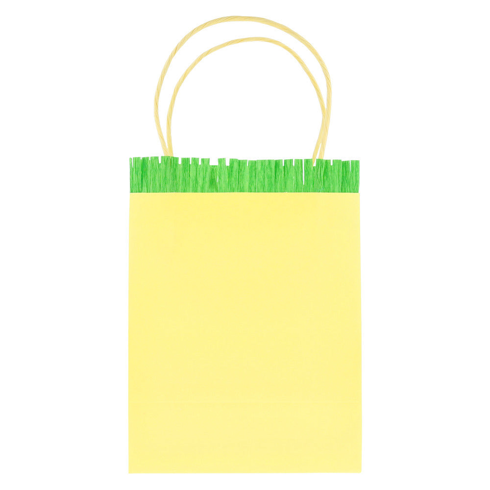 Meri Meri yellow paper party bag with green fringe