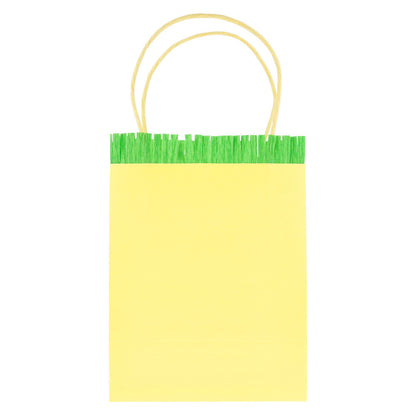 Meri Meri yellow paper party bag with green fringe