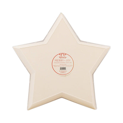 Eco-friendly bamboo star trays set in red and green stripes, reusable serveware for holiday entertaining, ships across Canada.