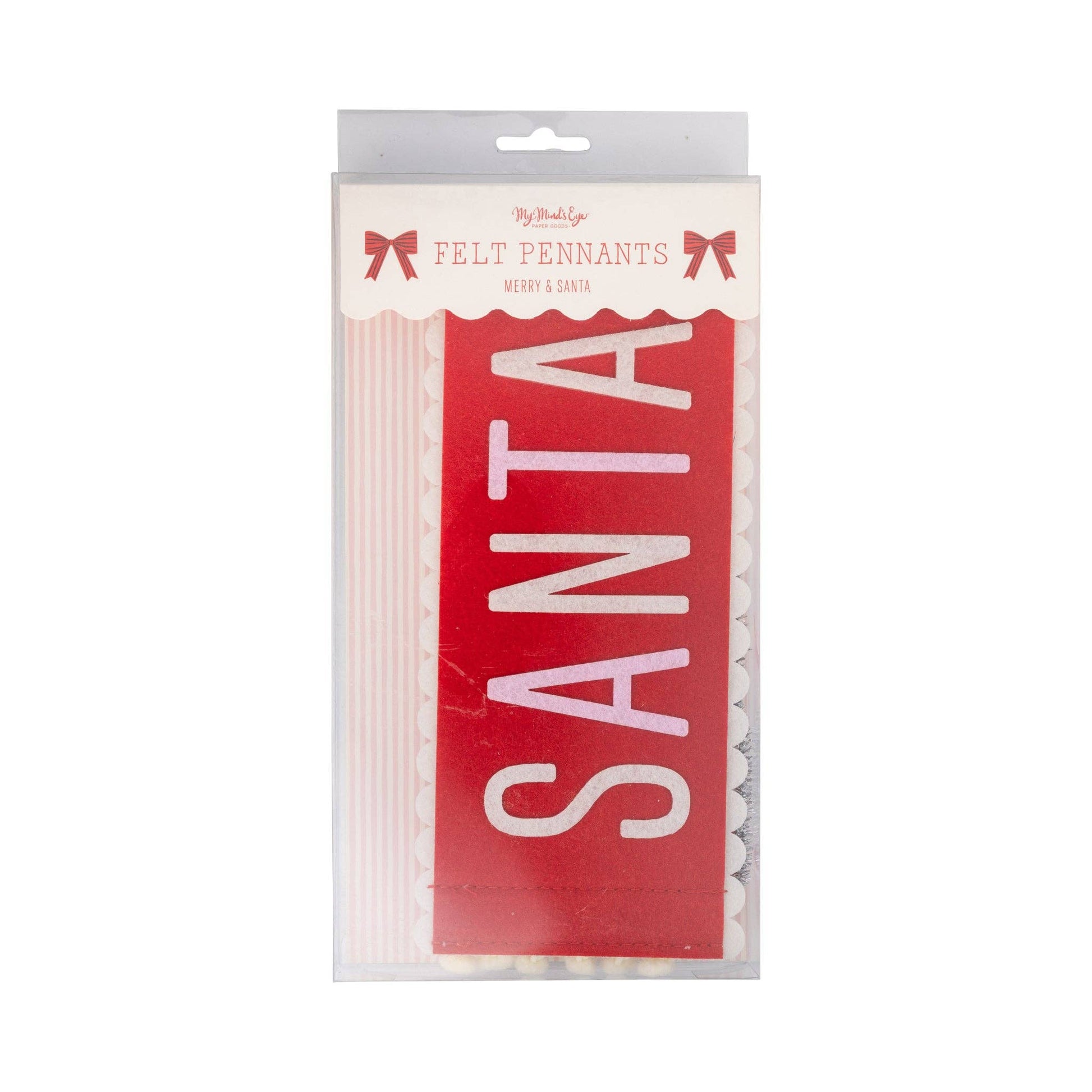 Packaged set of Merry & Santa felt pennants, available in Toronto and shipping across Canada.