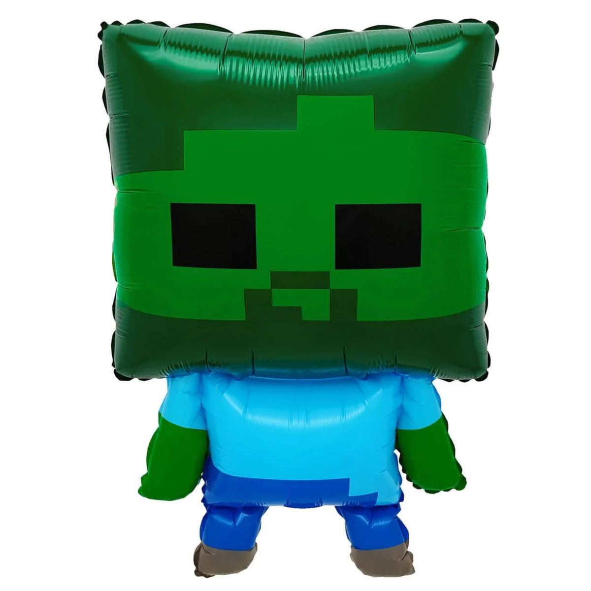 Green Minecraft Zombie foil balloon featuring the pixelated character with a square head, blue shirt and purple pants. Pick up in Toronto and Canada-wide shipping available.
