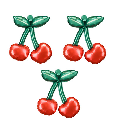Mini cherry foil balloon with red cherries and green stems, perfect for balloon garlands and party décor in Toronto.