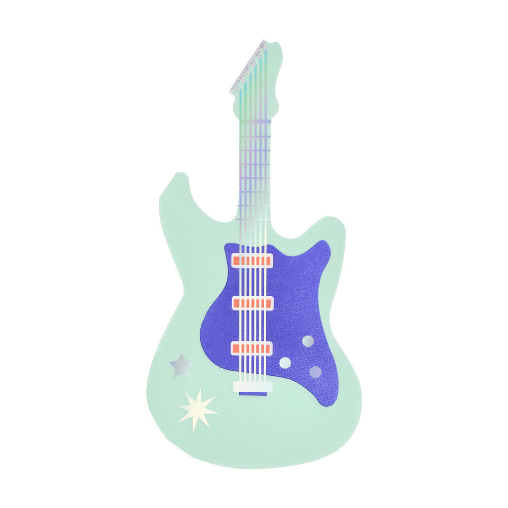 Mint electric guitar shaped napkins by Meri Meri with retro detailing, available at our Toronto party shop.