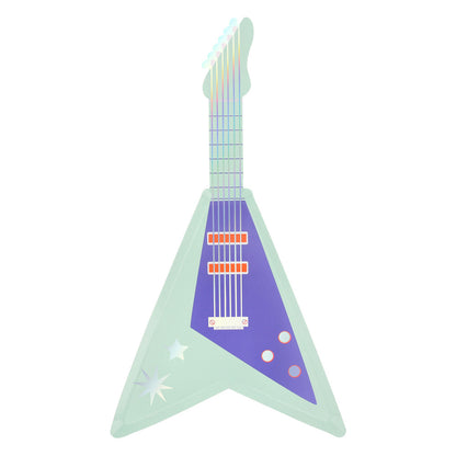 Mint Meri Meri electric guitar shaped party plate with retro star details, available at our Toronto party shop.