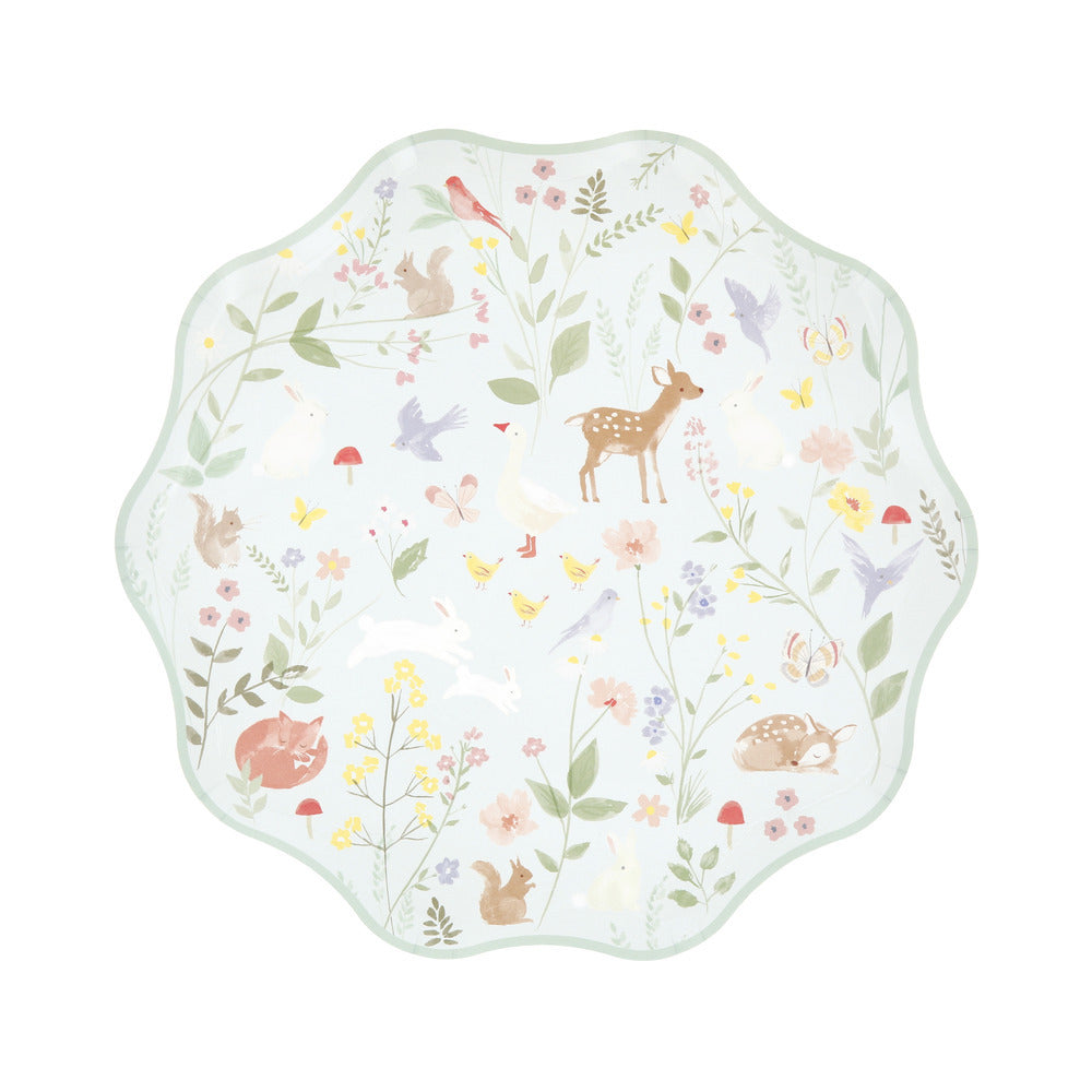 Mint Meri Meri little animals side plates with scalloped detail and woodland creatures, available at our Toronto party shop.
