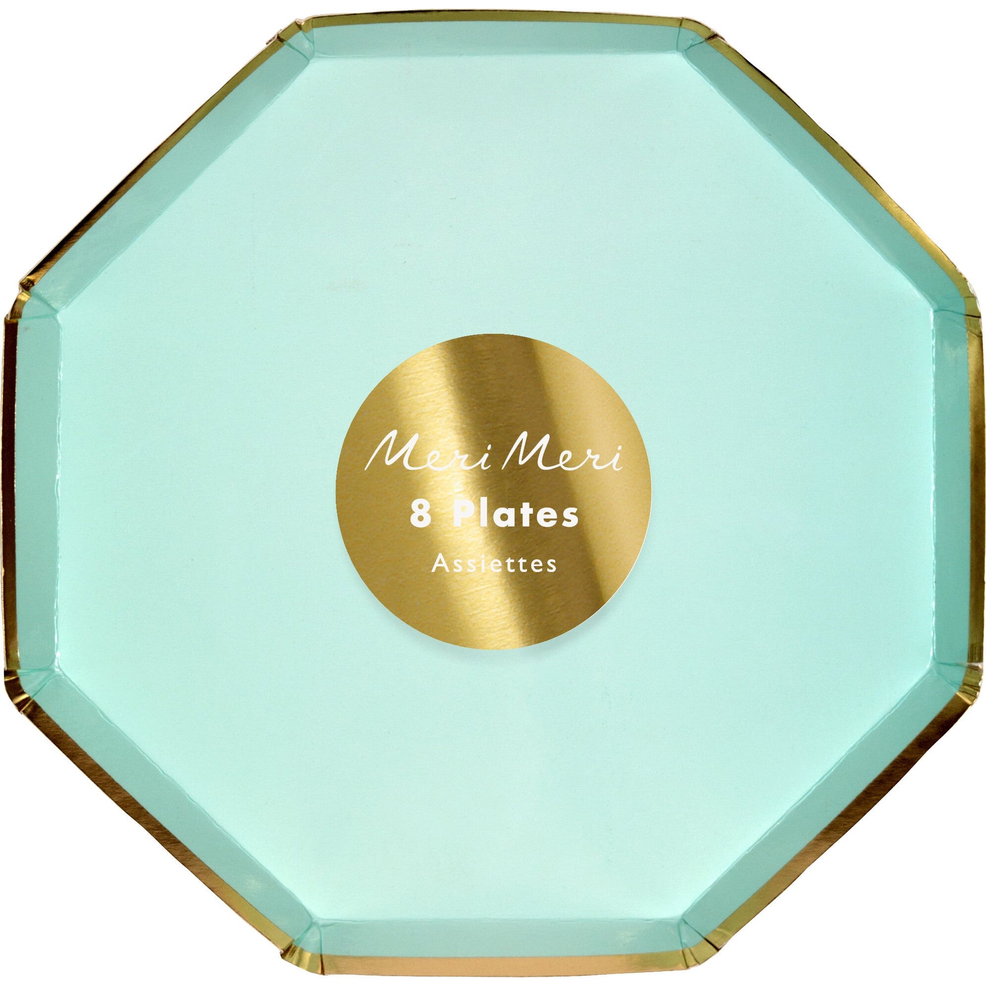 mint octagon shape side plates by meri meri gold trim - pack of 8 