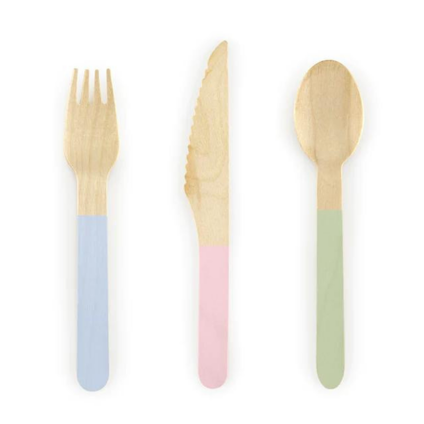 wooden cutlery with mixed coloured dipped ends