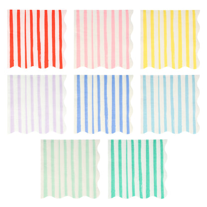mixed stripe large napkins by meri meri pack of 16 in 8 colours 