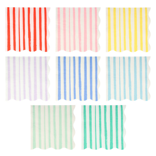 mixed stripe large napkins by meri meri pack of 16 in 8 colours 