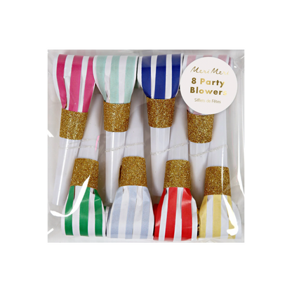 colourful striped party blowers