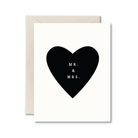 Minimalist black and white wedding card with heart design available at our Toronto party shop.