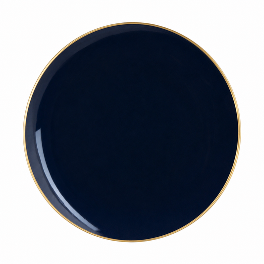 NAVY & GOLD ROUND REUSABLE DINNER PLATES | 10 PIECES