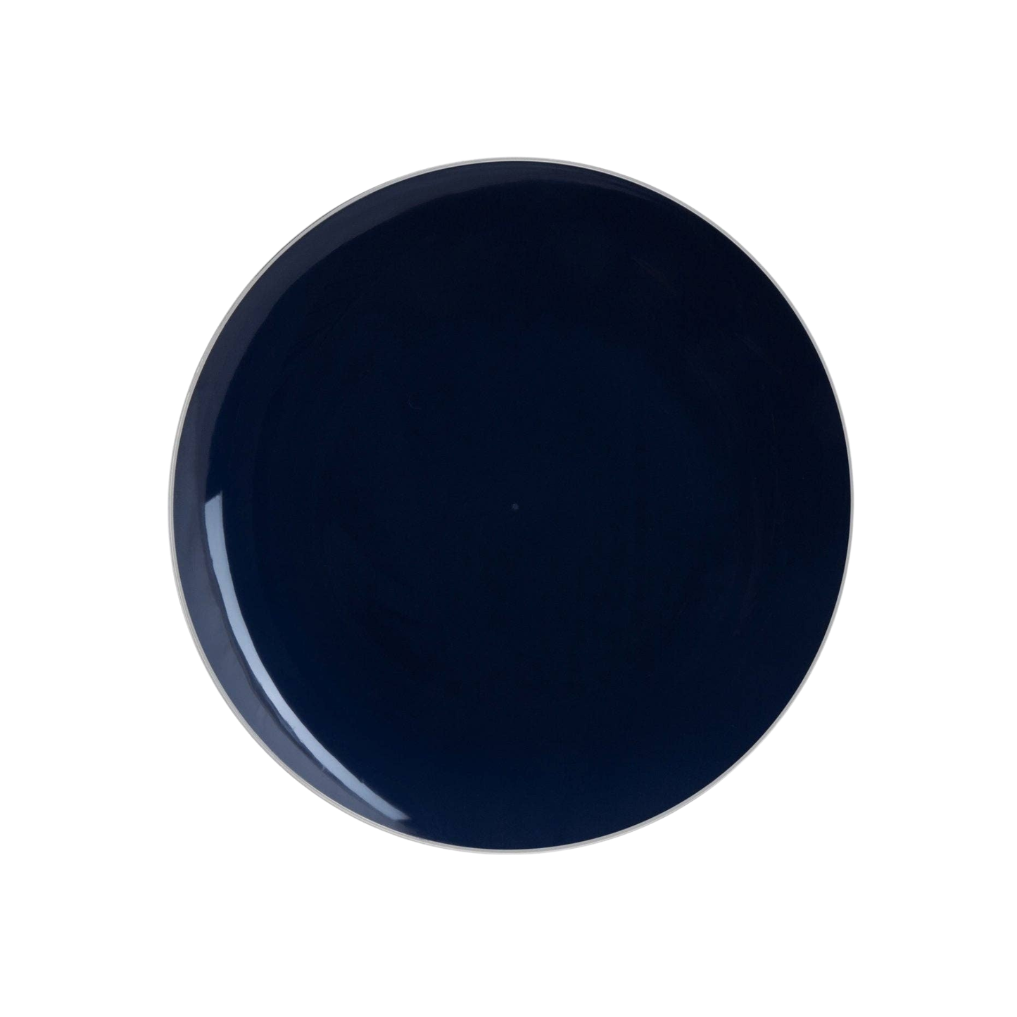 NAVY & SILVER ROUND REUSABLE DESSERT PLATES | 10 PIECES