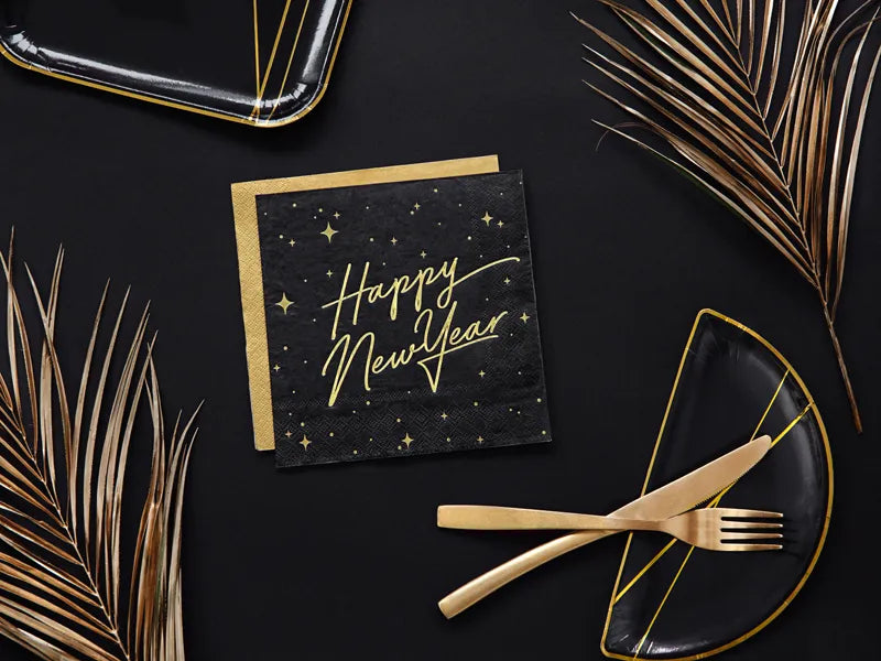 black and gold happy new year napkins