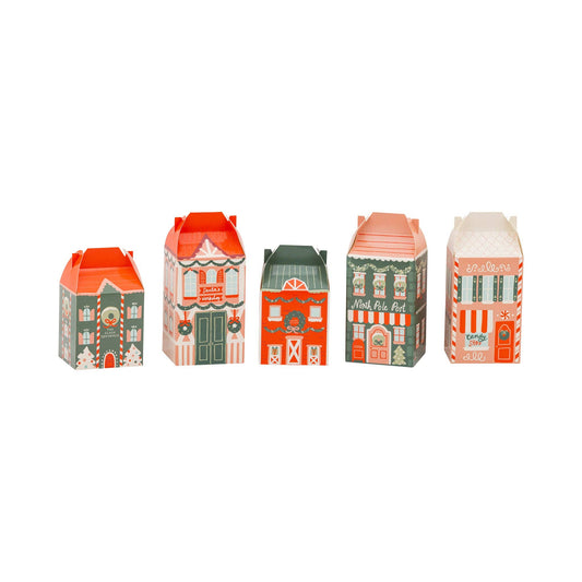 Set of North Pole Advent Boxes shaped like festive Christmas houses, ideal for countdown celebrations across Canada.