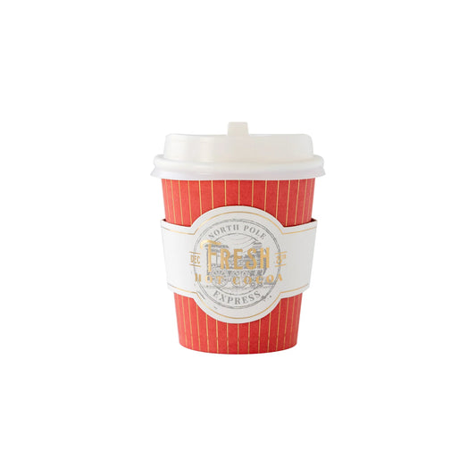 red and gold striped christmas to go cup in polar express theme