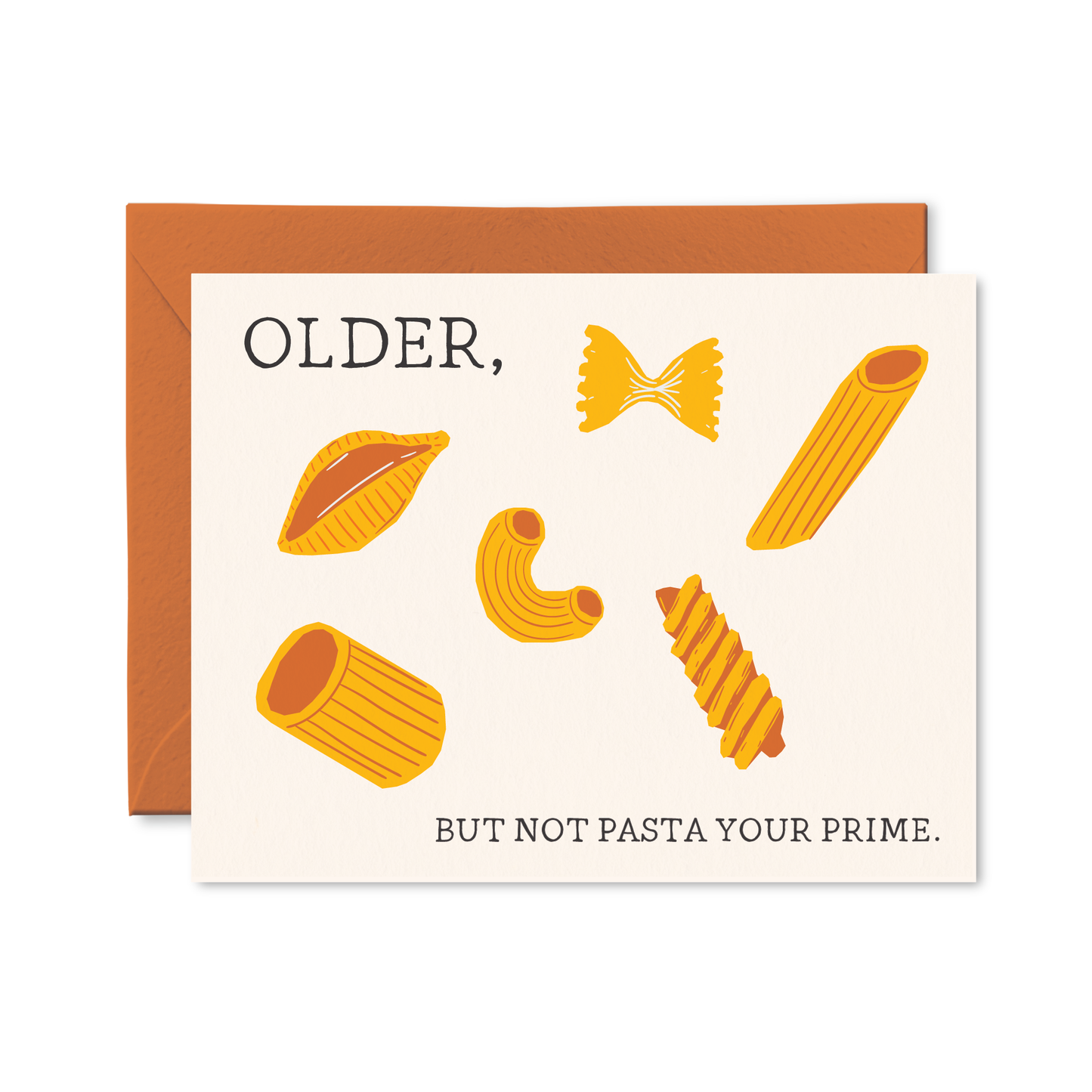 Funny pasta-themed birthday card with noodle illustrations available at our Toronto party shop