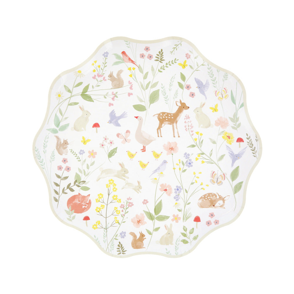 Off white Meri Meri woodland animal side plates with scalloped edges, available in Toronto and shipping across Canada.