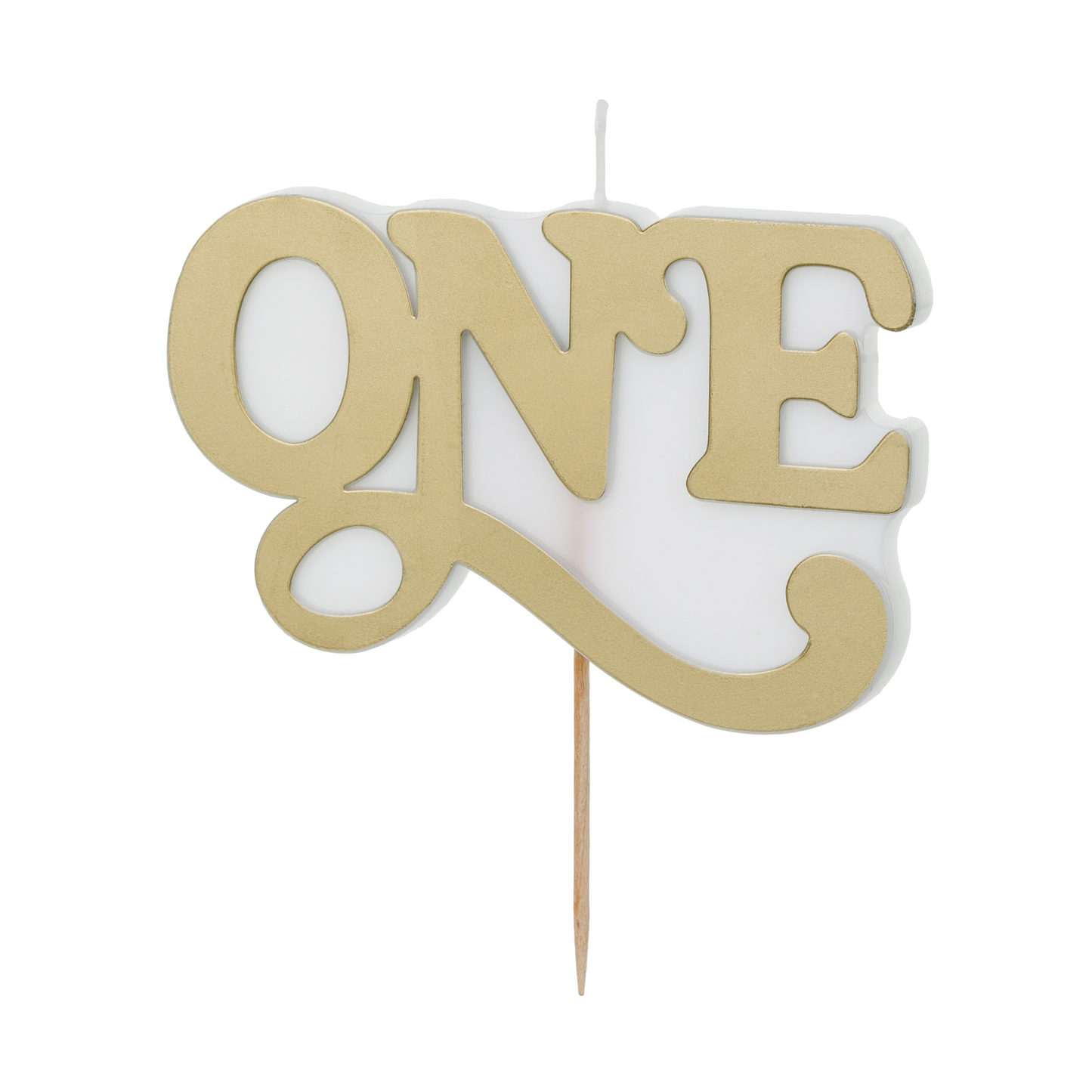 Gold “ONE” birthday candle for first birthday cakes available at our Toronto party shop