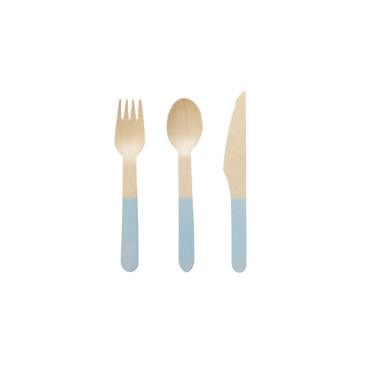 pale blue wooden cutlery set by Coterie