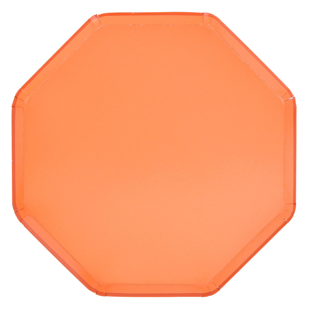 Papaya-coloured octagonal dinner plate by Meri Meri, 10.25 inches, sold in Toronto at Confetti My Party.
