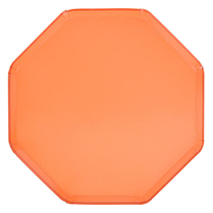 Papaya-coloured octagonal dinner plate by Meri Meri, 10.25 inches, sold in Toronto at Confetti My Party.