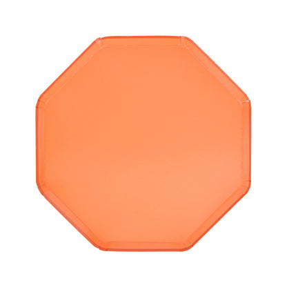 Papaya-coloured octagonal side plate by Meri Meri, 8.25 inches, sold in Toronto at Confetti My Party.”