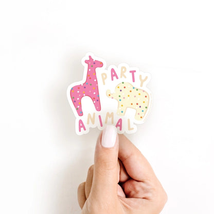 party animal sticker - illustrating a baby elephant & giraffe 
