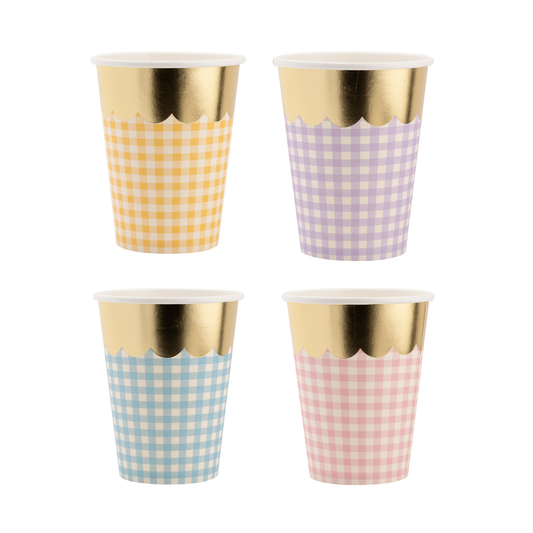GINGHAM CUPS WITH GOLD SCALLOP