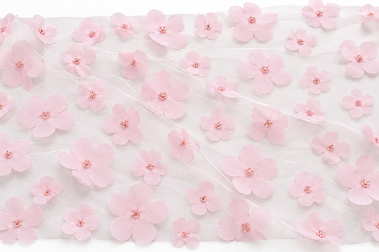 LIGHT PINK MESH FLORAL TABLE RUNNER