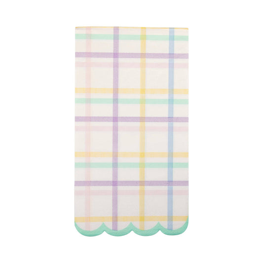 Pastel plaid scallop napkin with spring colours, available in Toronto and shipping across Canada.