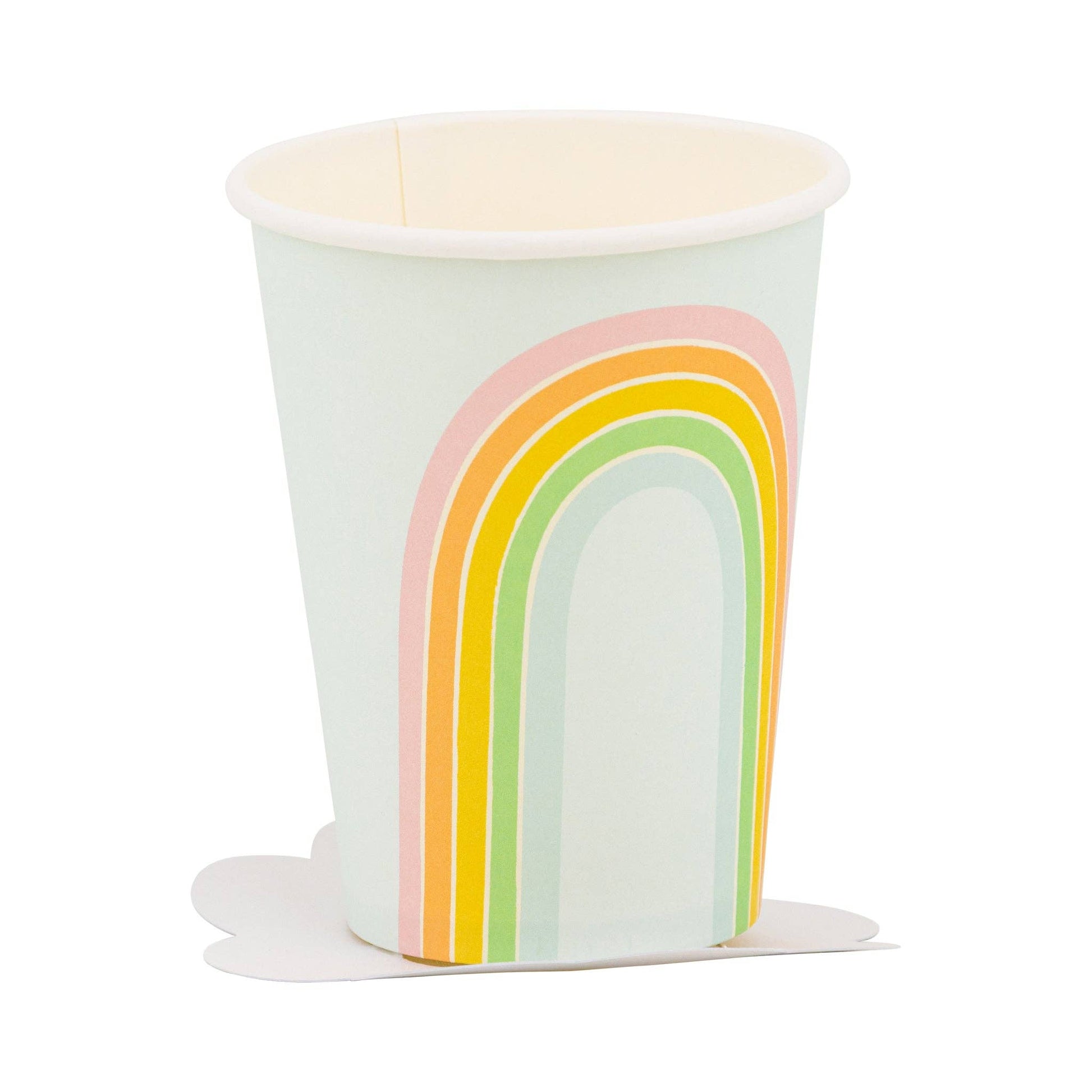 Pastel rainbow paper cup with soft multicolour rainbow design, sold in Toronto at Confetti My Party