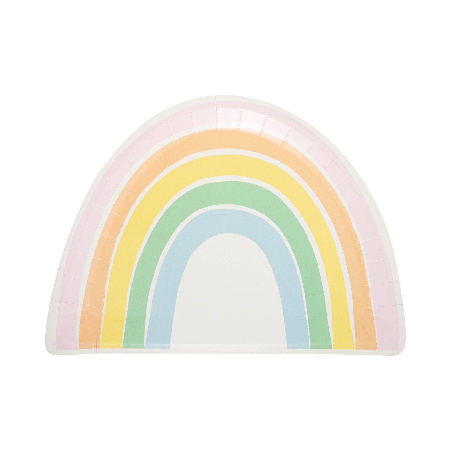 Pastel rainbow shaped paper plates with soft multicolour arches, sold in Toronto at Confetti My Party