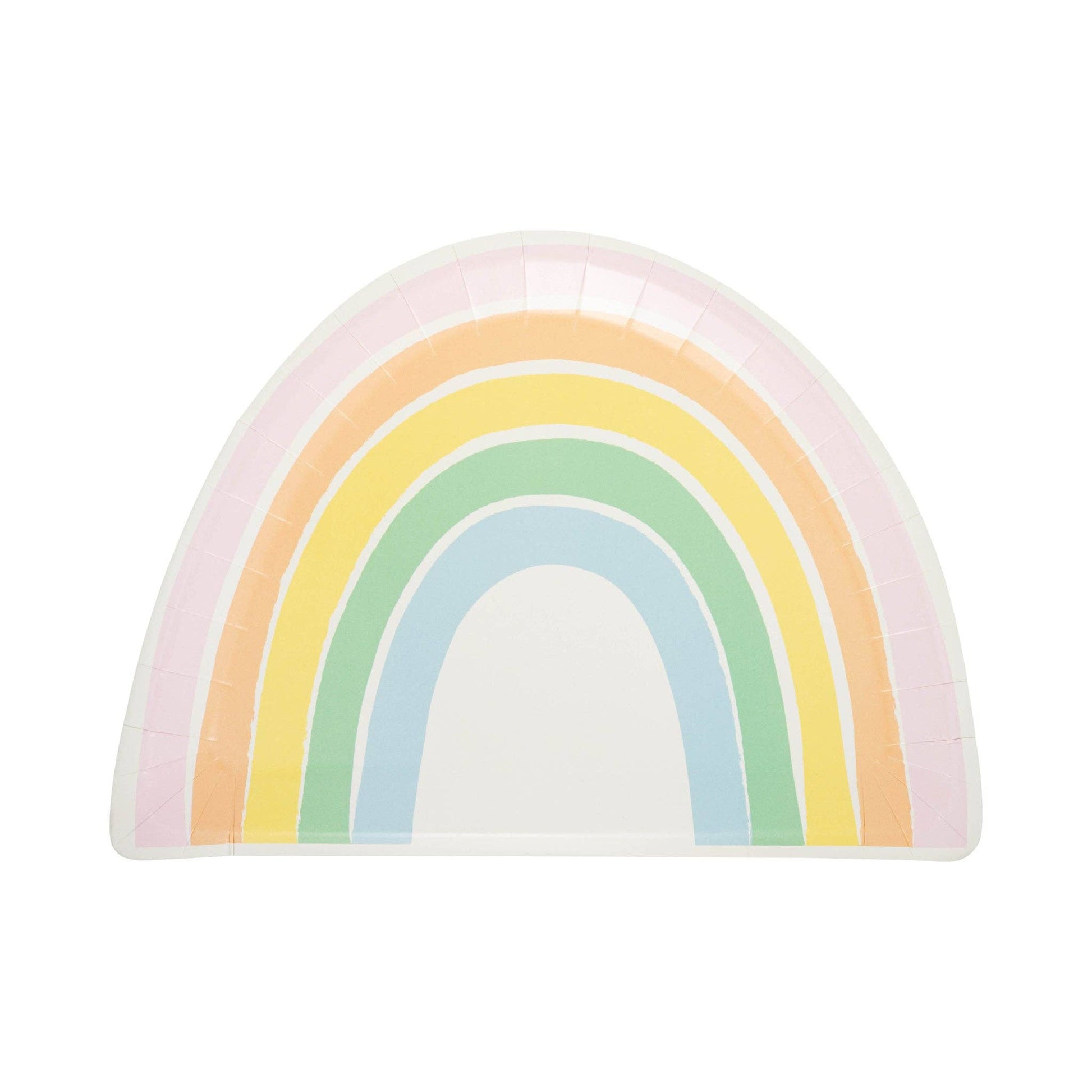 Pastel rainbow shaped paper plates with soft multicolour arches, sold in Toronto at Confetti My Party