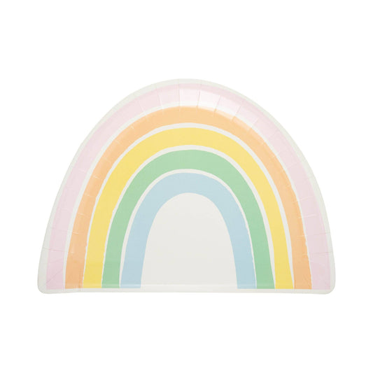 Pastel rainbow shaped paper plates with soft multicolour arches, sold in Toronto at Confetti My Party