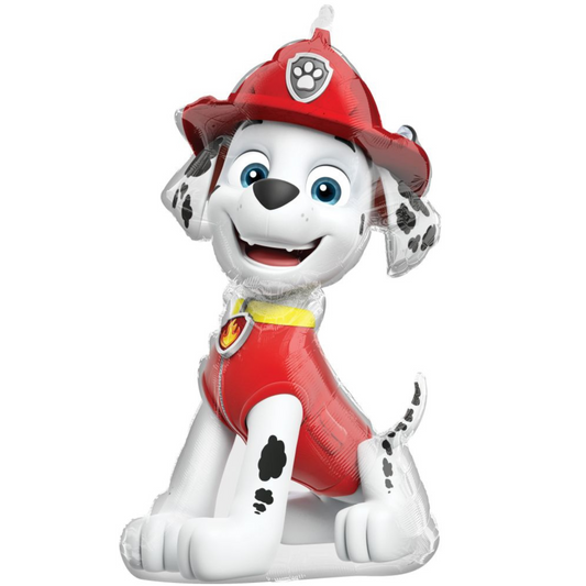 Large Paw Patrol Marshall foil balloon in firefighter outfit, perfect for Toronto kids’ birthday parties and Paw Patrol fans.