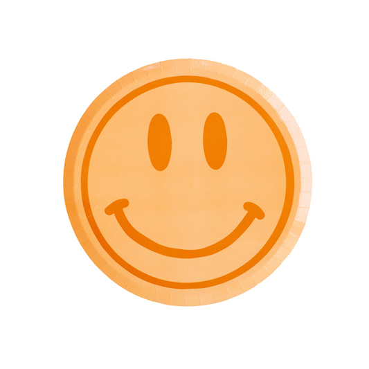 round orange dessert plate with smile face design