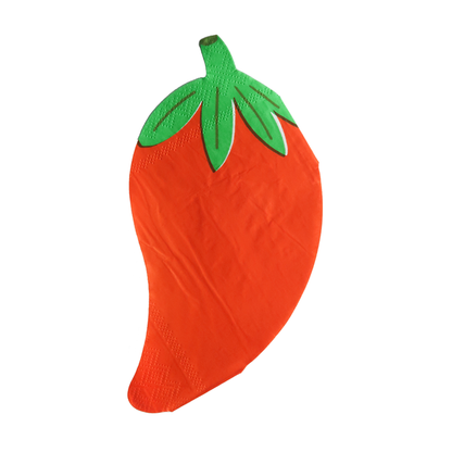 Red pepper-shaped napkin with green top detail, a fun and bold addition to party tables, available at our Toronto party shop.