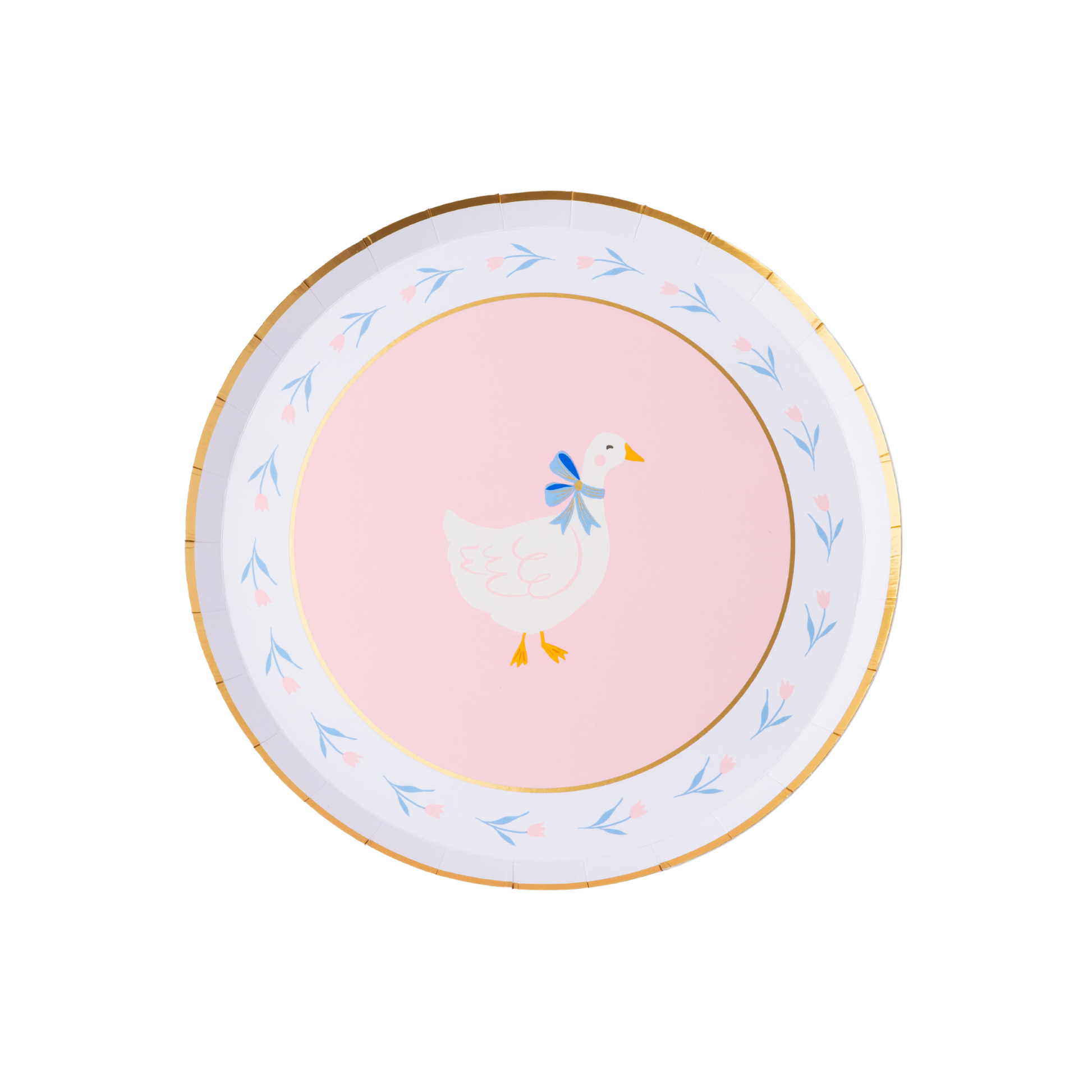 Pink goose paper plate with gold trim and floral details, available in Toronto and shipping across Canada