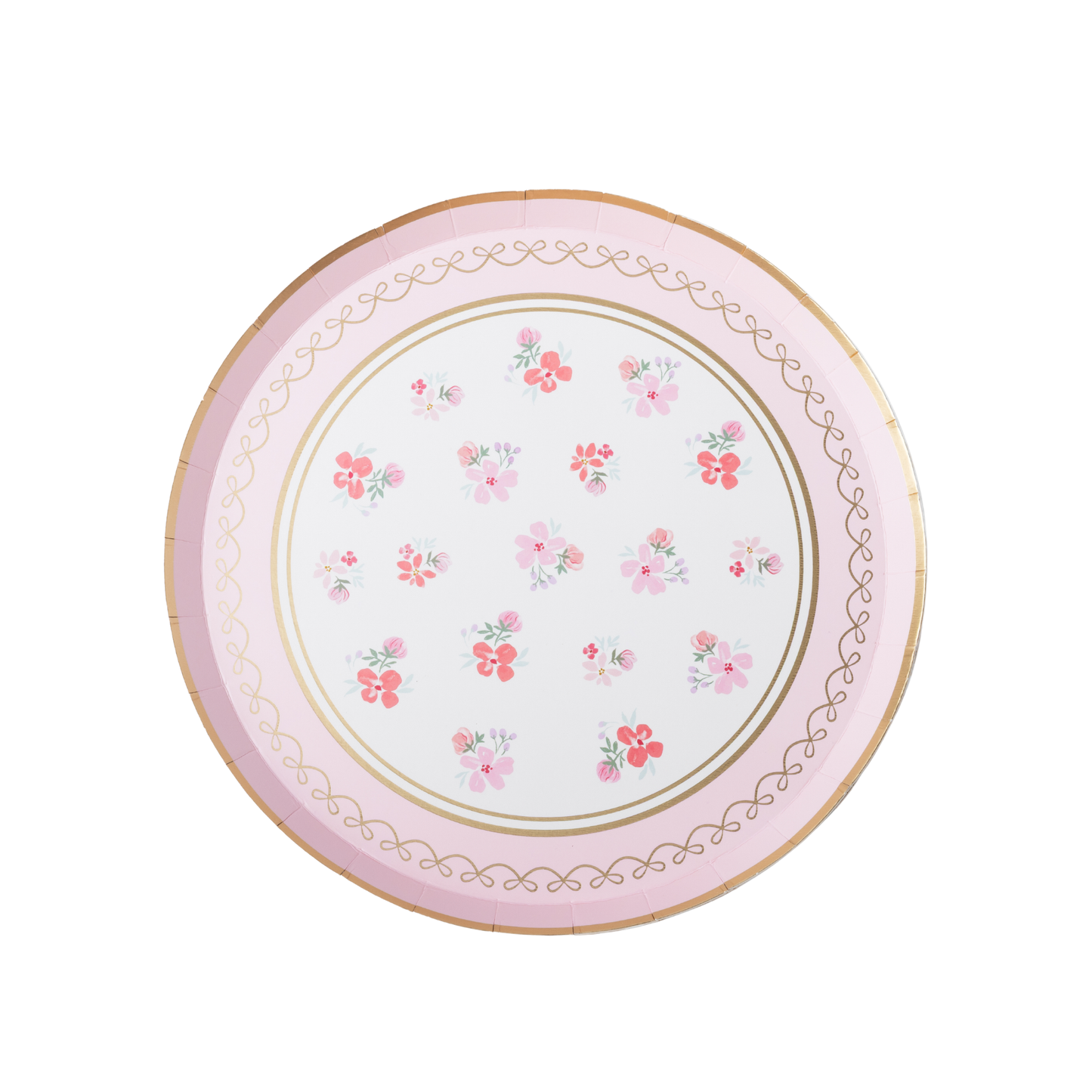 Petal pink watercolour floral dessert plate with delicate flowers and gold foil details
