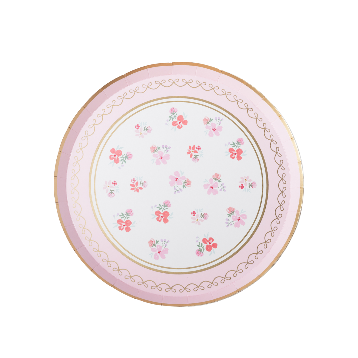 Petal pink watercolour floral dessert plate with delicate flowers and gold foil details