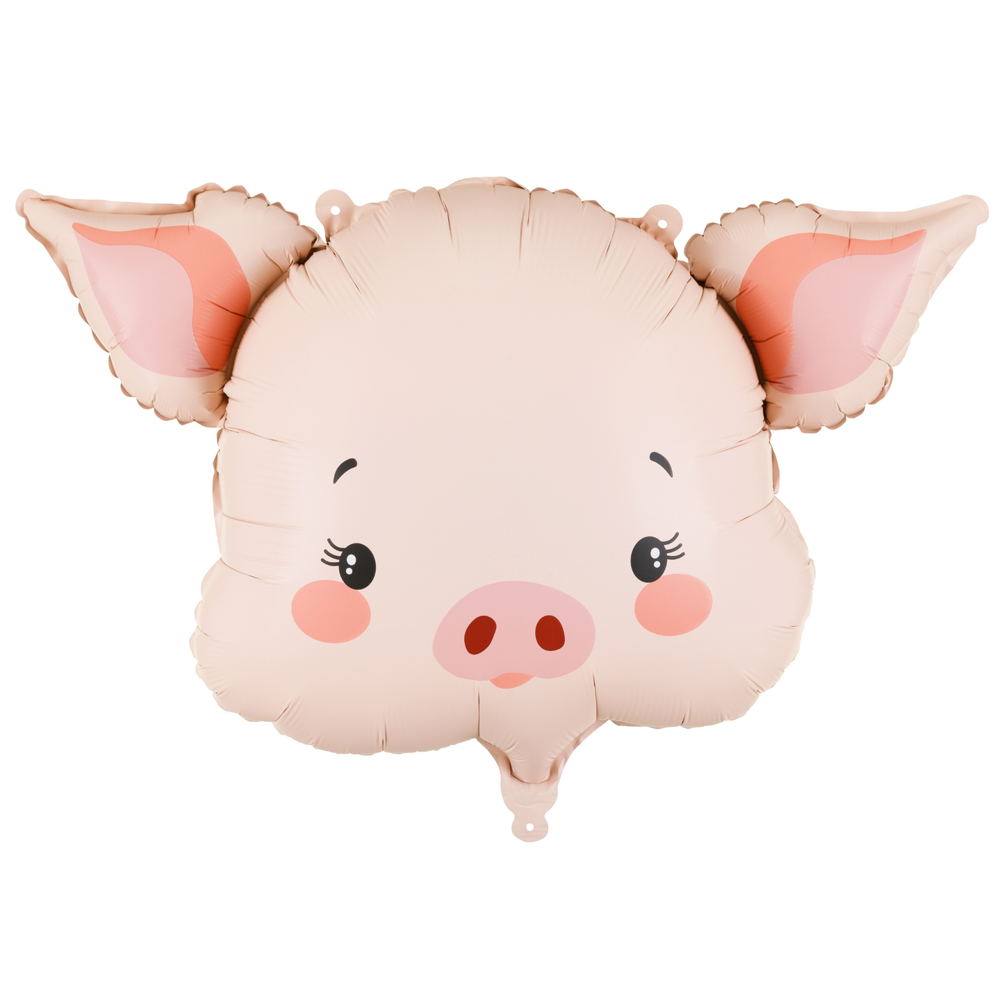 Cute pig foil balloon in soft blush tones with rosy cheeks, perfect for farm-themed party decor available at our Toronto party shop.
