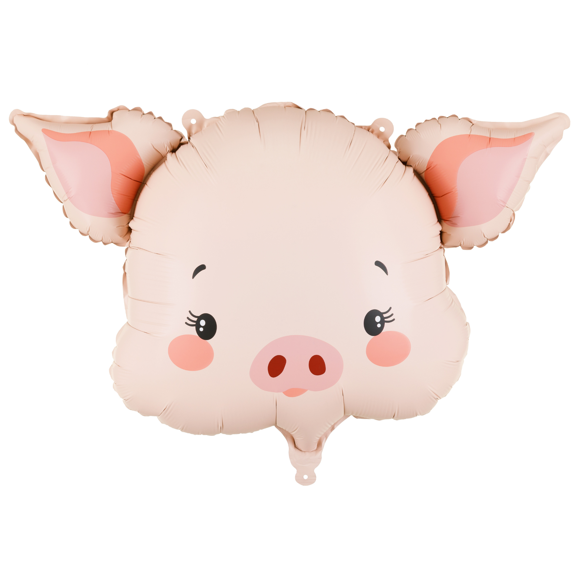 Cute pig foil balloon in soft blush tones with rosy cheeks, perfect for farm-themed party decor available at our Toronto party shop.