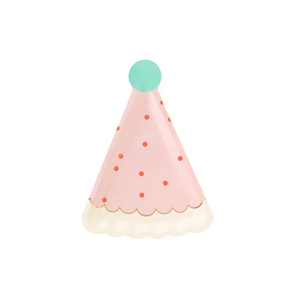 pink birthday hat shaped paper plates