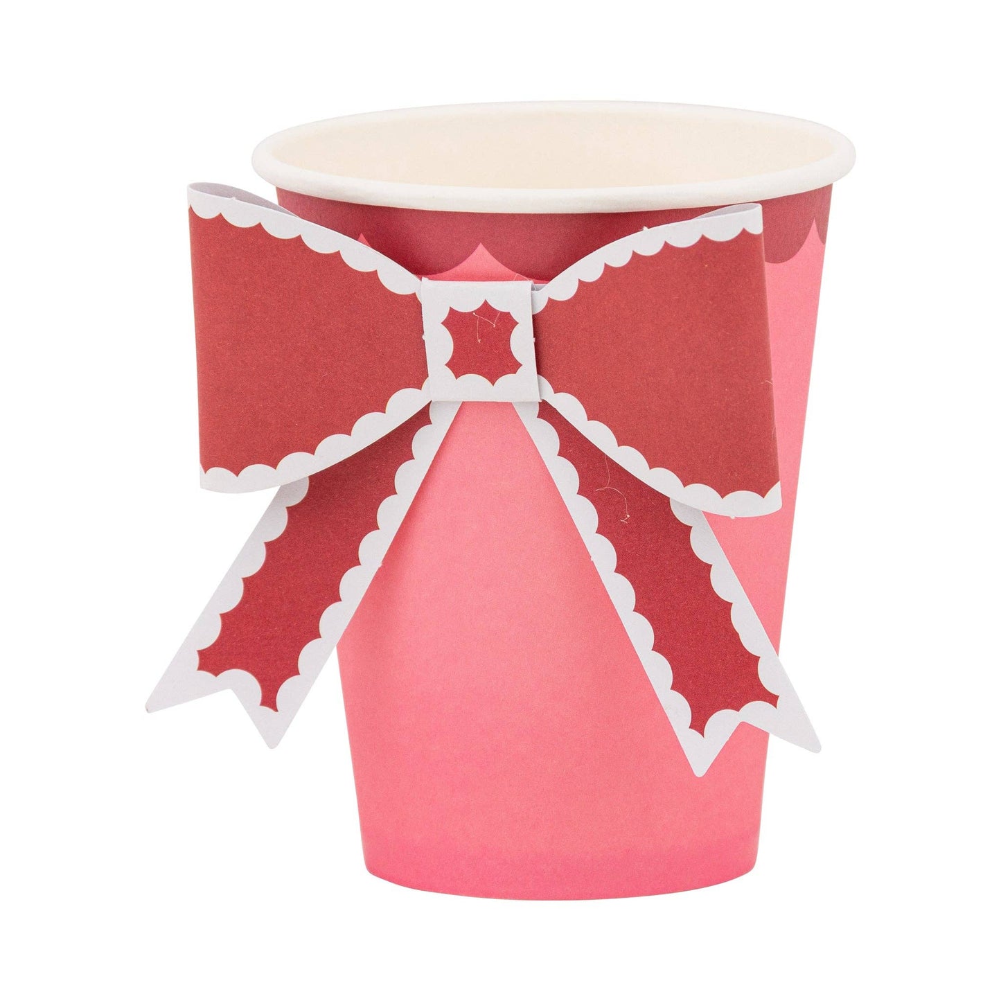 Pink paper party cup with a decorative bow design, sold in Toronto at Confetti My Party 🎀
