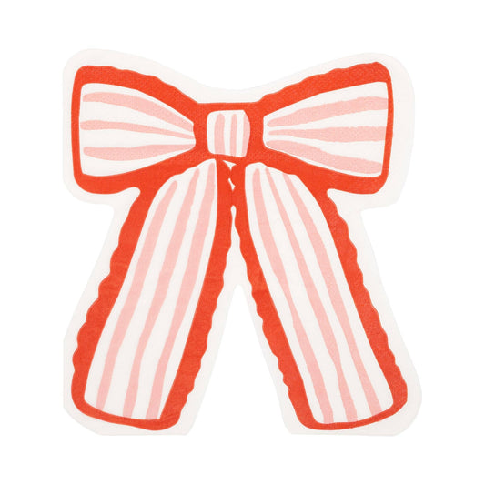 Pink bow-shaped paper napkin with striped detail, sold in Toronto at Confetti My Party
